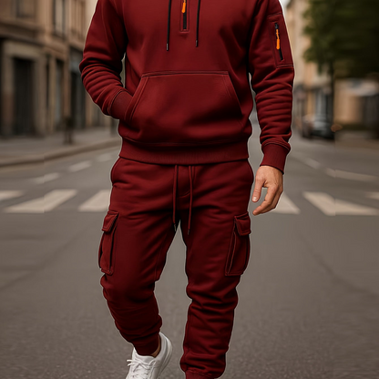 Herren Hoodie & Cargo Jogginghose Set – Loungewear Trainingsanzug mit Reißverschlusstaschen