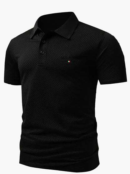 Męska koszulka polo casual z geometrycznym wzorem i listwą na guziki – idealna na co dzień i czas wolny