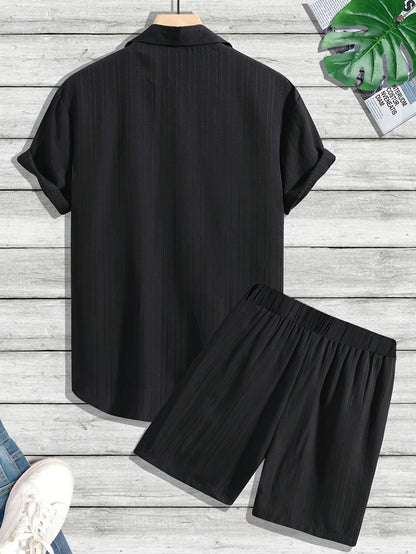 Herren Freizeit Zweiteiler Set – Kurzarm Hemd und Shorts, Sommer Streetwear, Stilvolle Knopfleiste, Ideal für Alltag & Urlaub