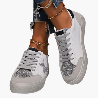 Sneaker da donna in stile street con stella glitterata e plateau – Scarpe casual alla moda