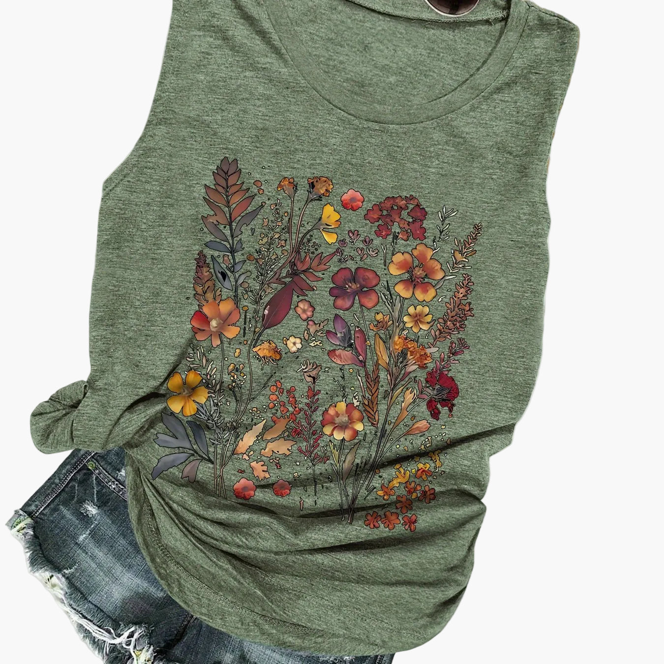 Camiseta sin mangas de verano para mujer con estampado floral, estilo casual, ideal para el día a día y las vacaciones