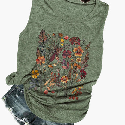 Camiseta sin mangas de verano para mujer con estampado floral, estilo casual, ideal para el día a día y las vacaciones