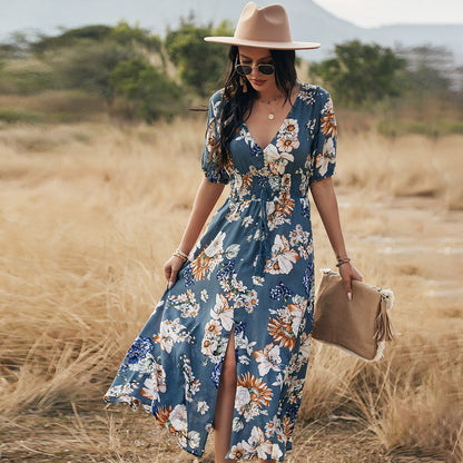 Karen – Robe d'été florale à encolure en V et taille élastique