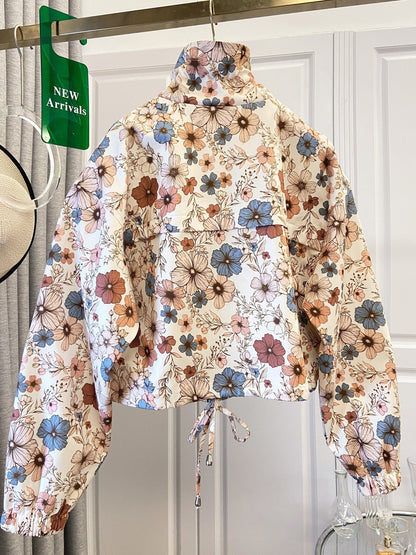 Damen Kurzjacke mit Reißverschluss und tropischem Blättermuster