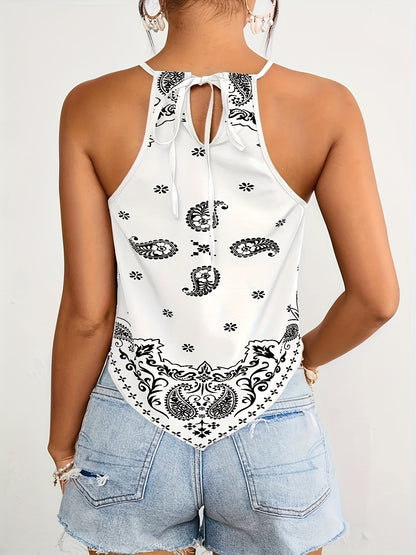 Dame bandana-top med paisley-mønster og halterneck – moderigtigt sommeroverdel til fritid og ferie