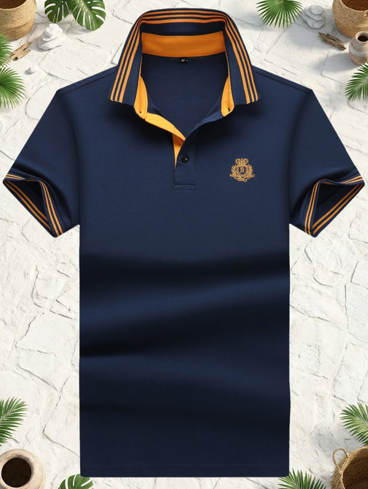 Heren poloshirt met gestreepte kraag en sportief wapen – Klassiek, modern, veelzijdig