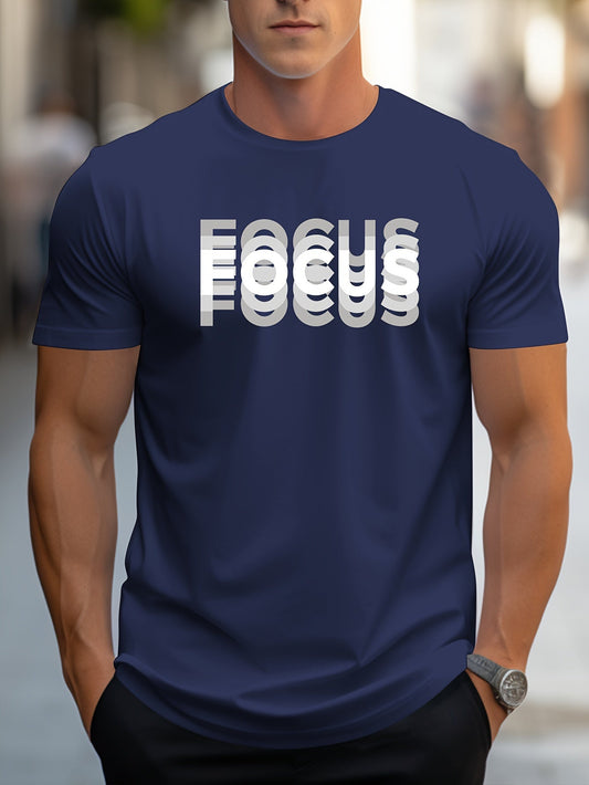 Męski T-shirt z nowoczesnym nadrukiem Focus – casualowa odzież uliczna, koszulka motywacyjna