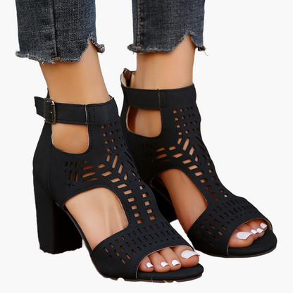 Dames sandalen met blokhak, cut-out design en open teen – modieuze schoenen voor dagelijks gebruik