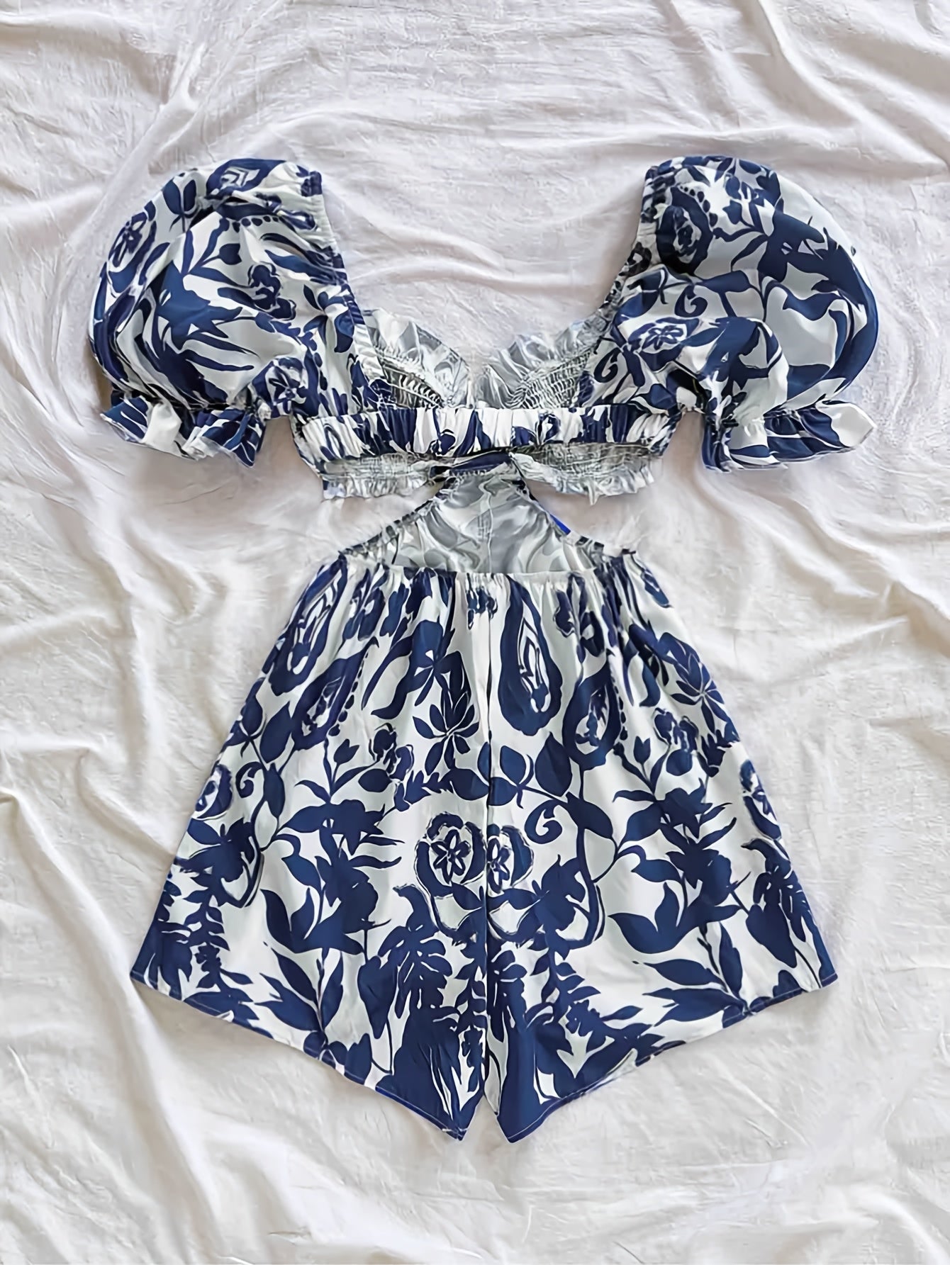Mono de verano para mujer con mangas abullonadas y estampado tropical – Perfecto para la playa y las vacaciones