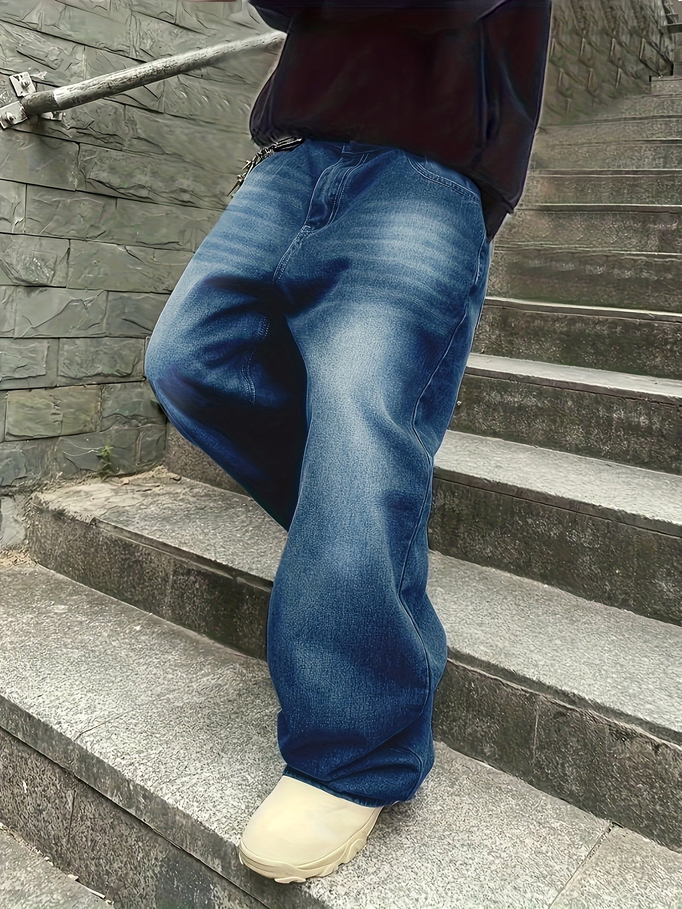 Loose Fit Jeans mit weitem Bein für Herren, Used-Look, Blau