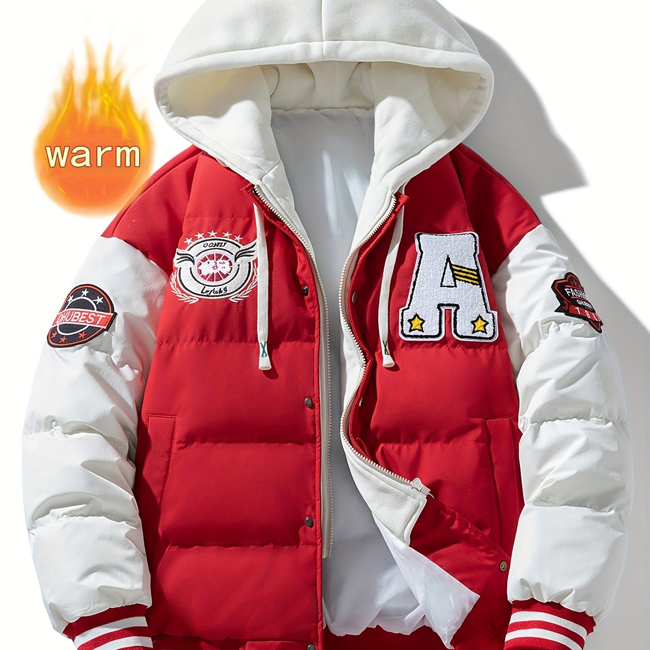 Steppjacke Herren Bomberjacke College-Stil Kapuze Grün