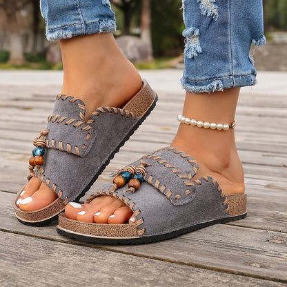 Dame Boho Sommer Pantoletten – Komfortable håndlavede slides til fritid og ferie