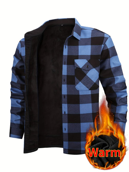 Giacca-camicia da uomo a quadri con fodera in pile e bottoni