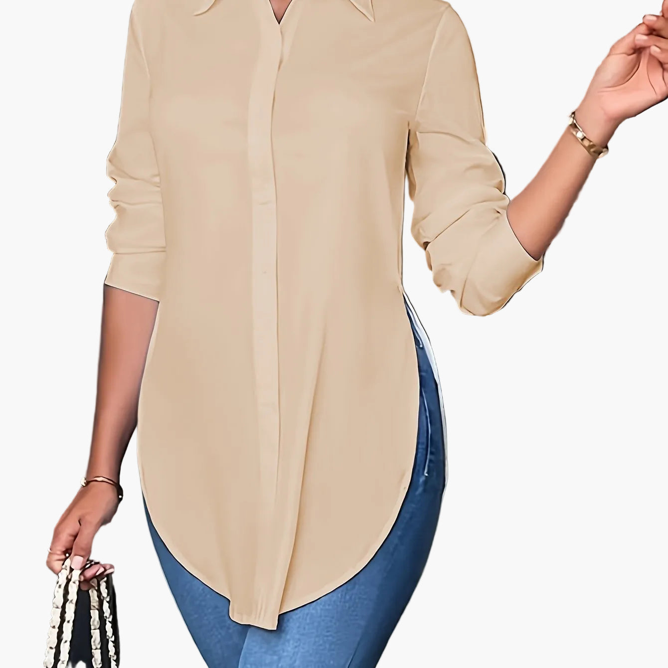 Damen Langarm Bluse Elegant Büro Freizeit – Lockere Hemdbluse für Alltag und Business