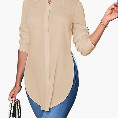 Damen Langarm Bluse Elegant Büro Freizeit – Lockere Hemdbluse für Alltag und Business