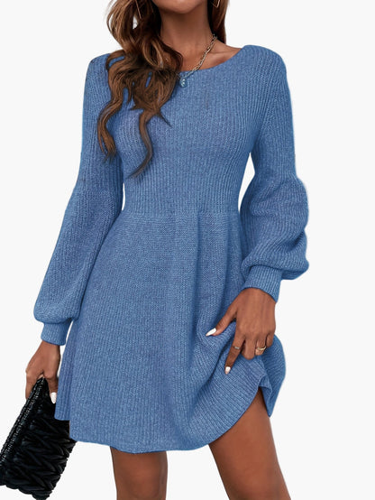 Damen Strickkleid Elegant mit Ballonärmeln für Alltag und Büro