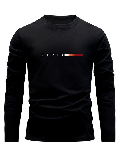 Herren Langarmshirt 3er-Set mit Rundhalsausschnitt und „Paris“-Druck