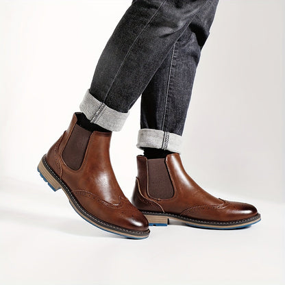 Herren Chelsea Boot mit Brogue-Muster, Elastikeinsatz & Profilsohle