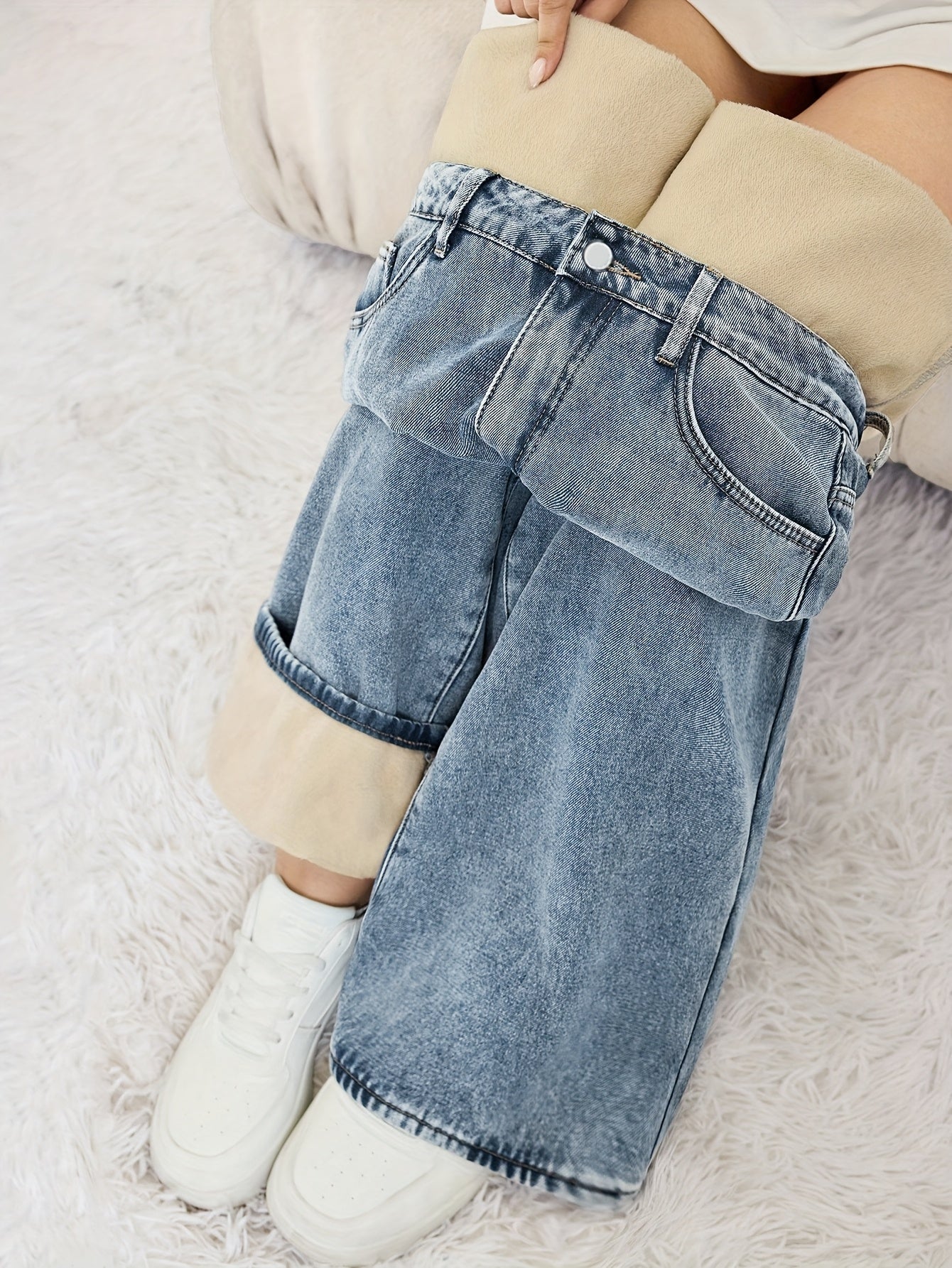 Damen Jeansweite Hose gefüttert Hellblau