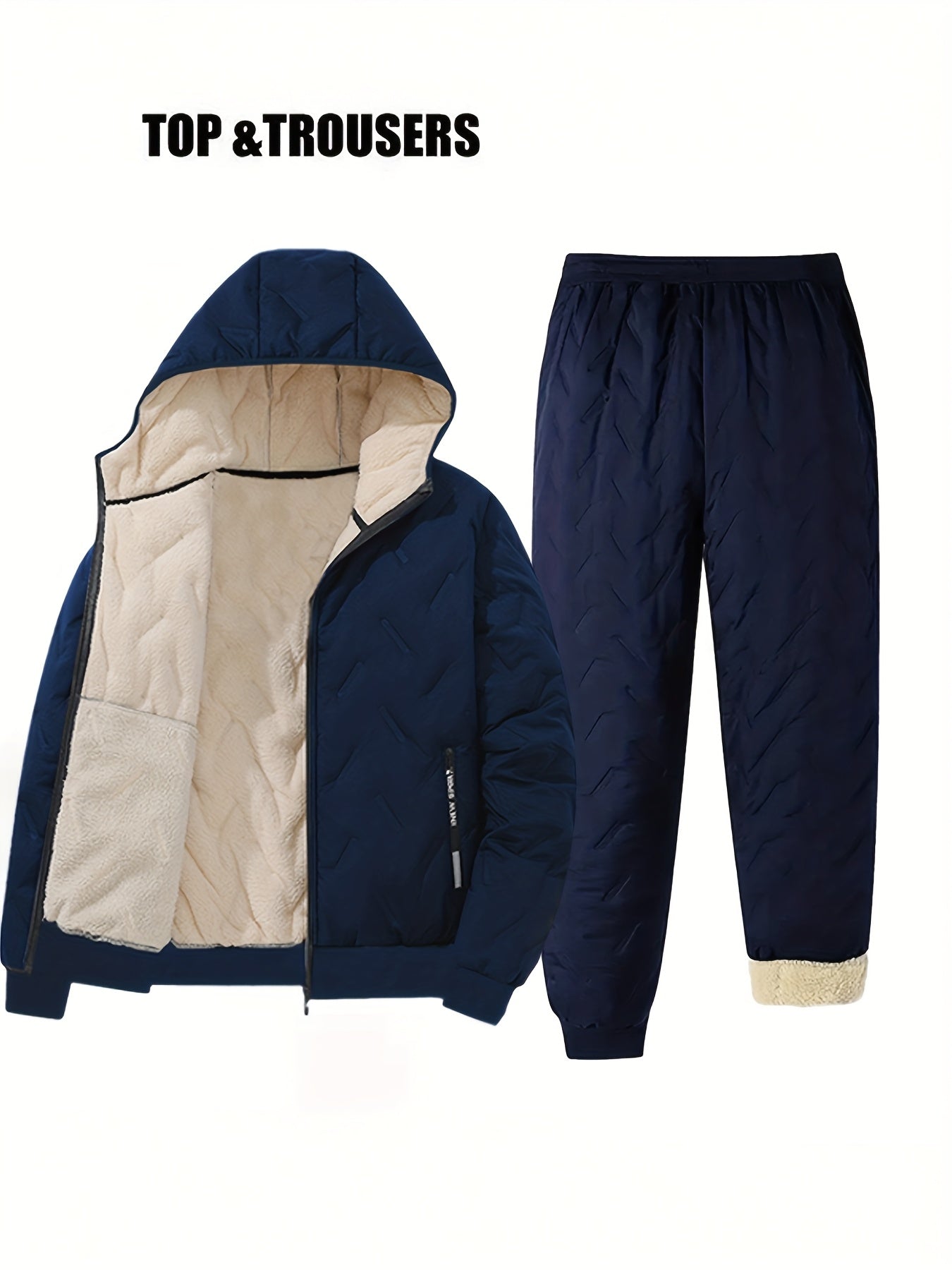 Completo da allenamento imbottito da uomo, giacca trapuntata con cappuccio e pantaloni trapuntati, invernale