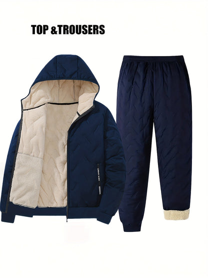 Completo da allenamento imbottito da uomo, giacca trapuntata con cappuccio e pantaloni trapuntati, invernale