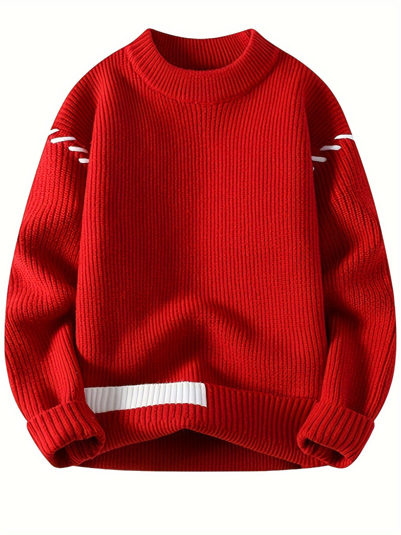Unisex Strickpullover mit Rundhalsausschnitt und Kontraststreifen-Details, Langarm
