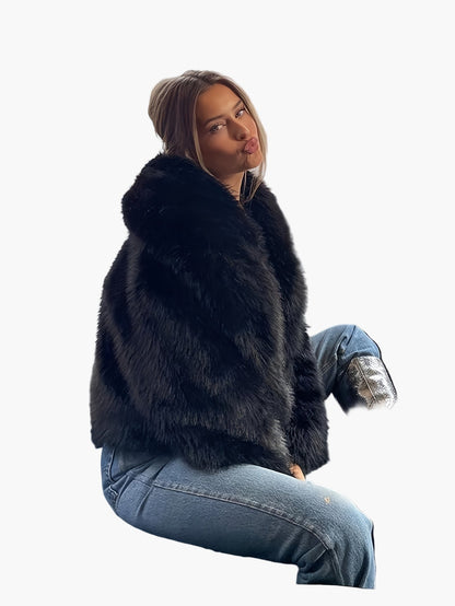 Veste courte en fausse fourrure pour femme au style chic élégant pour l'automne et l'hiver, coupe ample, idéale pour les occasions décontractées