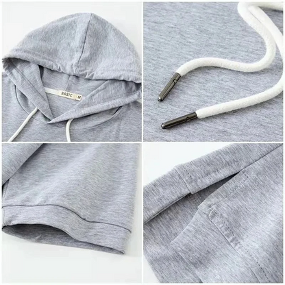 Sweat à capuche manches courtes femme coupe boxy décontractée