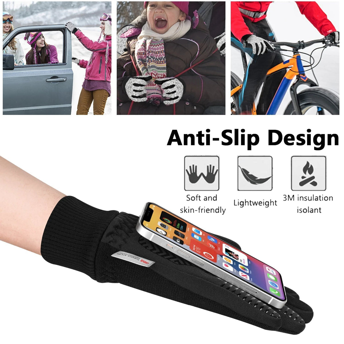 Touchscreen-fietshandschoenen voor heren met antislip