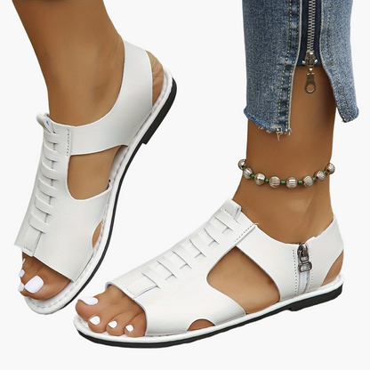 Damen Sommer Sandalen mit Reißverschluss – Bequeme Flats im Boho-Stil für Alltag und Freizeit