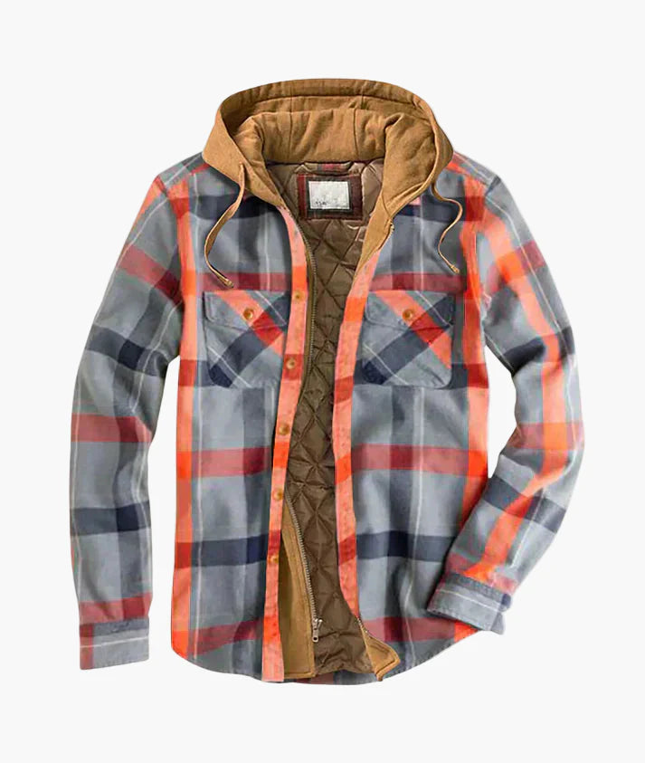 Herren Übergangsjacke mit Kapuze – Kariertes Patchwork, Urbaner Freizeitstil, Warm und Vielseitig