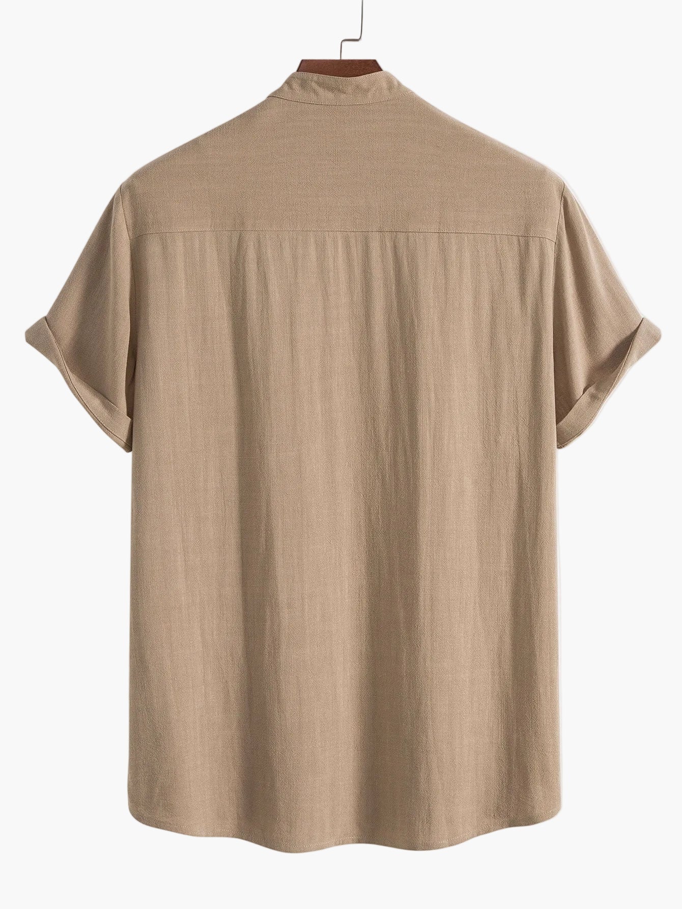 Herre kortærmet skjorte med ståkrave – Moderne fritids- og businessskjorte, minimalistisk look
