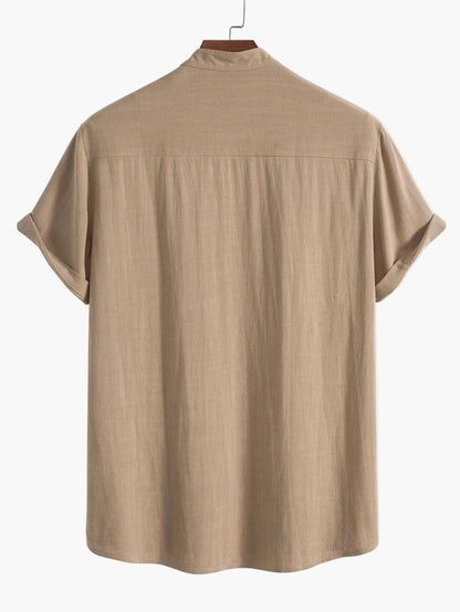 Herre kortærmet skjorte med ståkrave – Moderne fritids- og businessskjorte, minimalistisk look