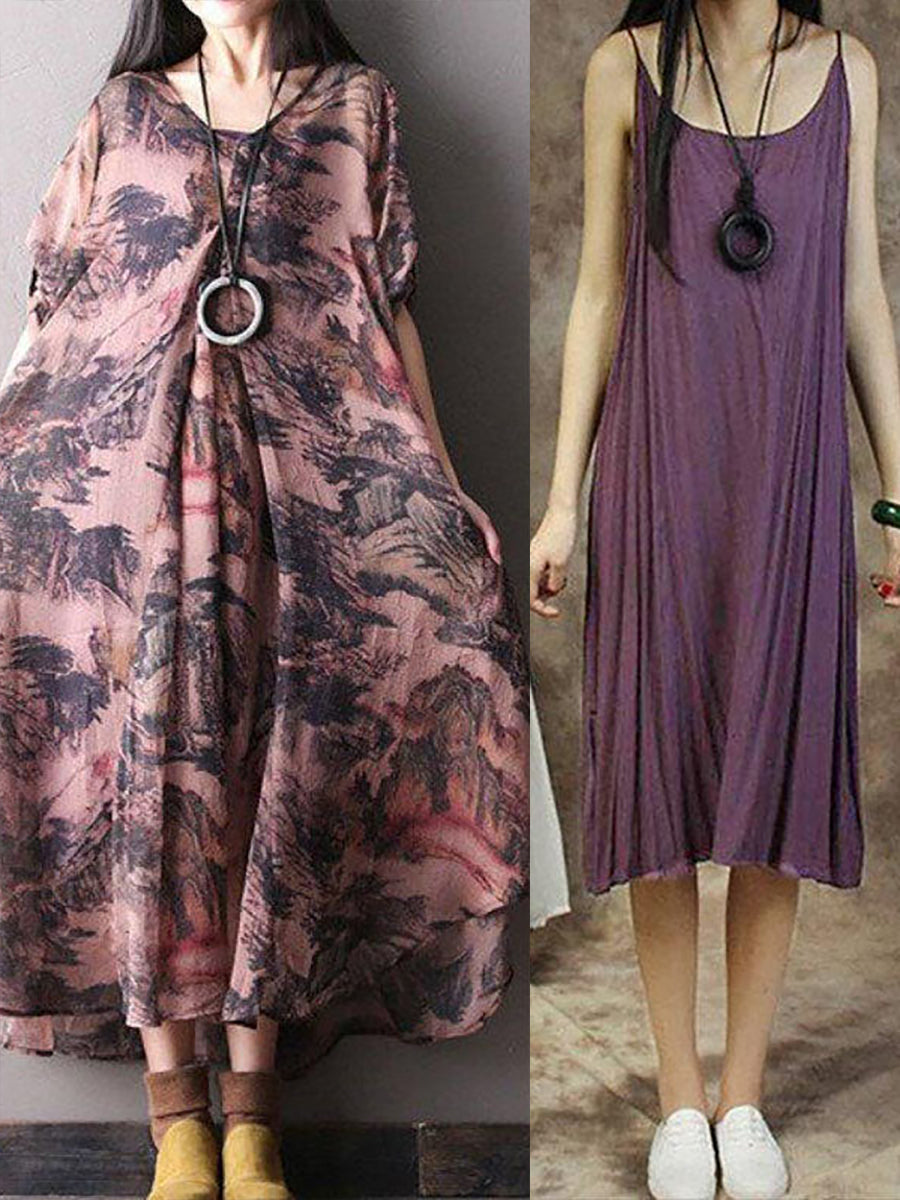Robe d'été décontractée grande taille femme – Robe à bretelles ample, sans manches, casual, élégante