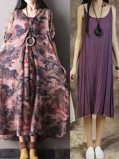 Robe d'été décontractée grande taille femme – Robe à bretelles ample, sans manches, casual, élégante