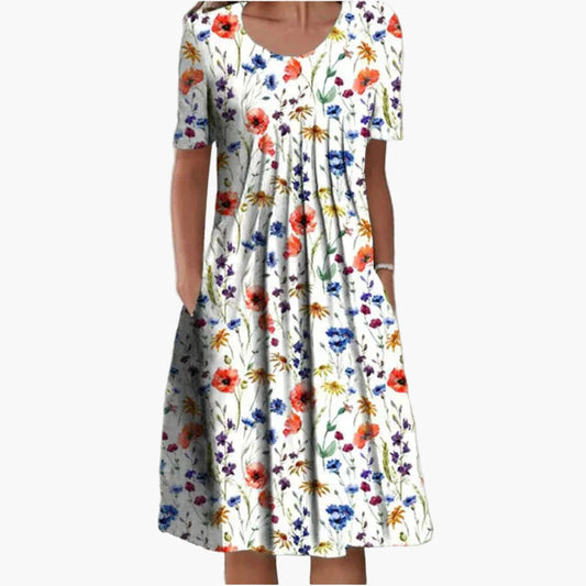 Dames Zomerjurk met Bloemenpatroon – Losse Dagelijkse Look voor Vrije Tijd & Vakantie