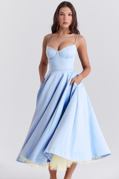 Robe midi festive pour femmes avec corsage et jupe évasée – Robe de soirée élégante pour occasions spéciales