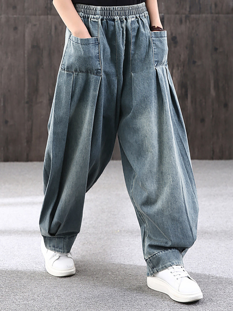 Jeans baggy da donna pantaloni harem – Pantaloni larghi da tempo libero con vita elastica, stile streetwear