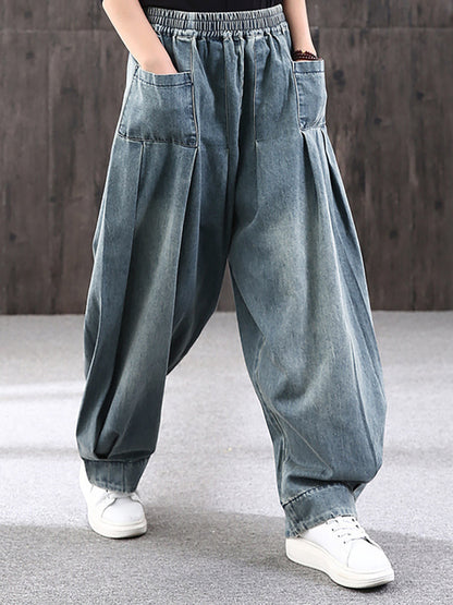 Jeans baggy da donna pantaloni harem – Pantaloni larghi da tempo libero con vita elastica, stile streetwear