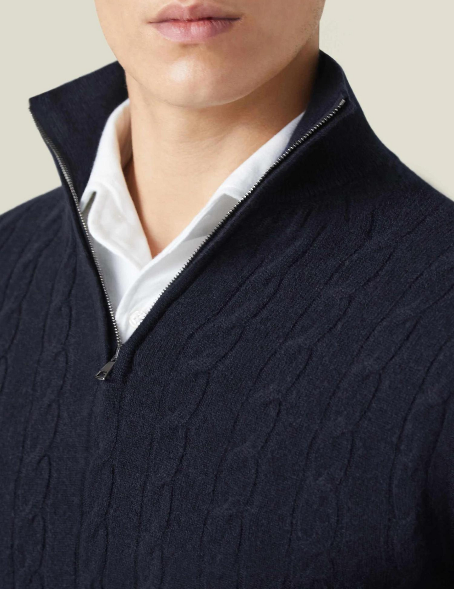 Herre Kabelstrikket Pullover med Lynlås – Klassisk stil til arbejde og fritid