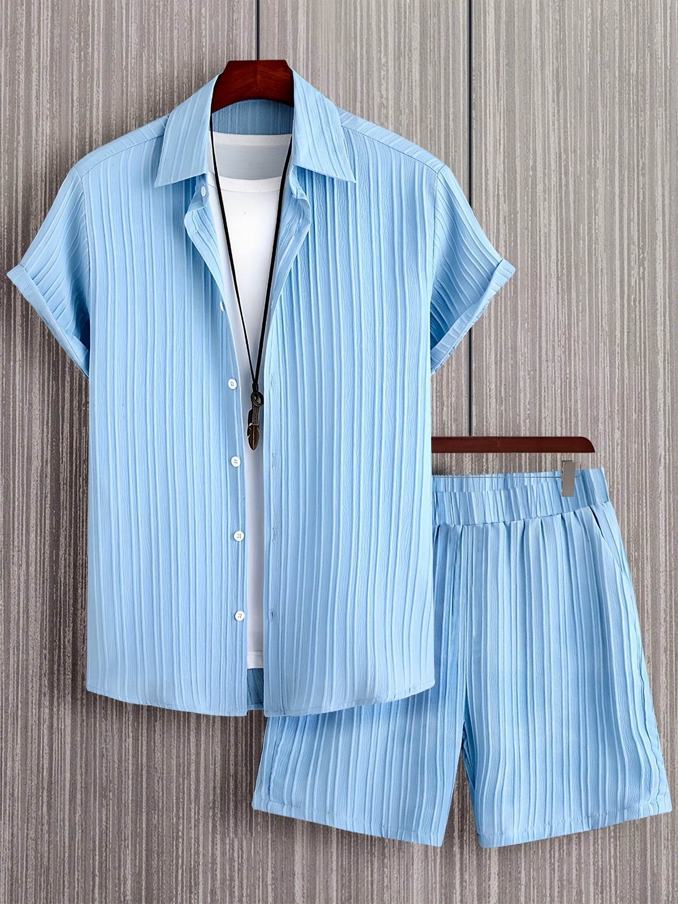 Herren Freizeit Zweiteiler Set – Kurzarm Hemd und Shorts, Sommer Streetwear, Stilvolle Knopfleiste, Ideal für Alltag & Urlaub
