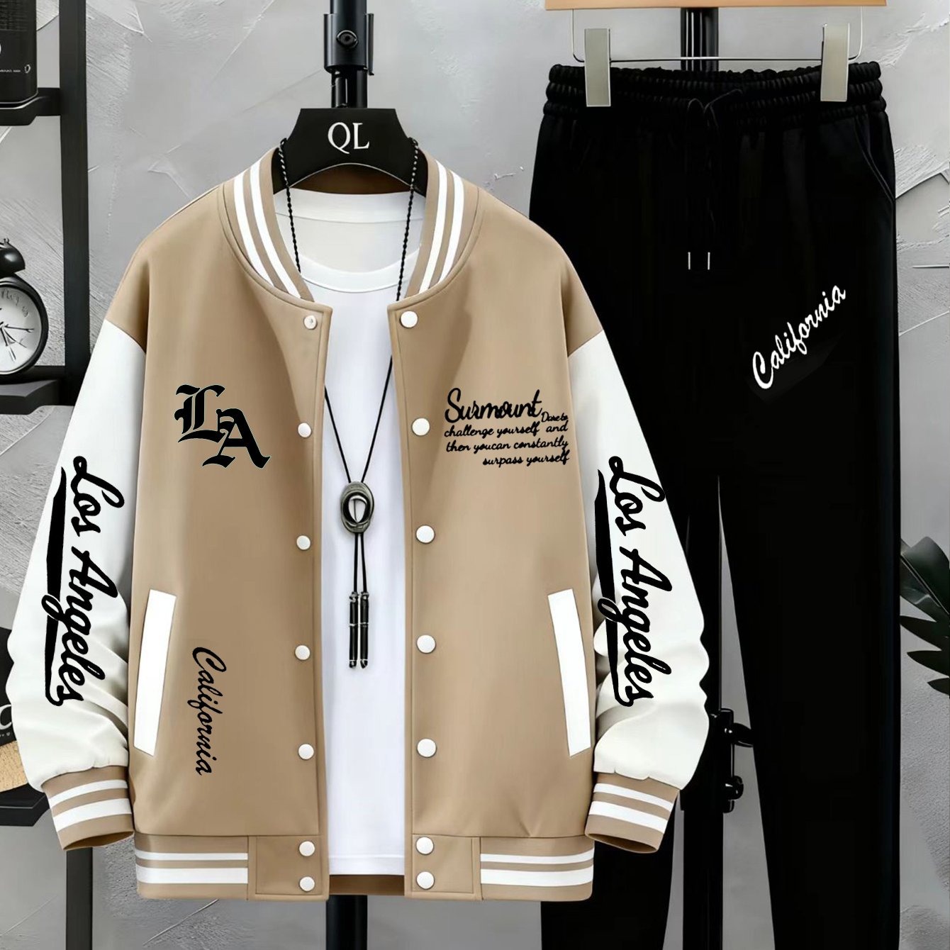 Herren College Jacke & Jogginghose Set Zweiteiler mit Los Angeles Print