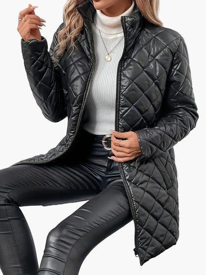 Dame quiltet jakke med moteriktig diamantmønster og ståkrage – Elegant overgangsstil for hverdag og fritid