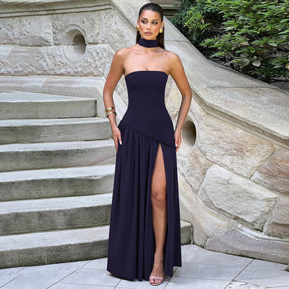 Vestido de noche elegante para mujer asimétrico con abertura – Vestido largo moderno para ocasiones especiales