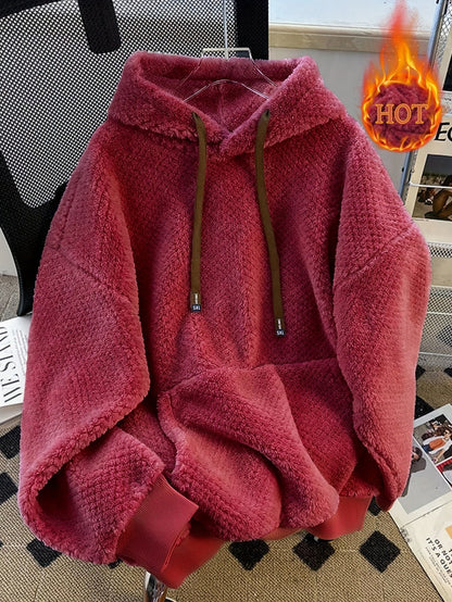 Unisex Teddy-Fleece Kapuzenpullover – Kuscheliger Hoodie mit Kängurutasche und Kordelzug