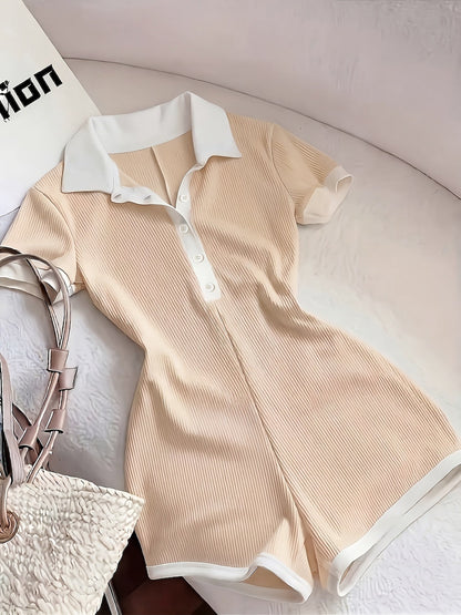 Combinaison short polo élégante pour femme, coupe skinny, pour l'été et les loisirs