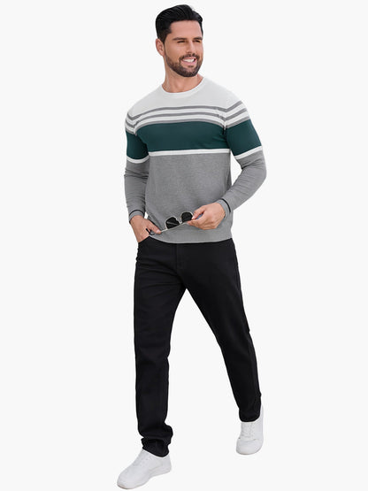Maglione da uomo con design moderno a righe a blocchi – Girocollo casual per quotidiano e tempo libero