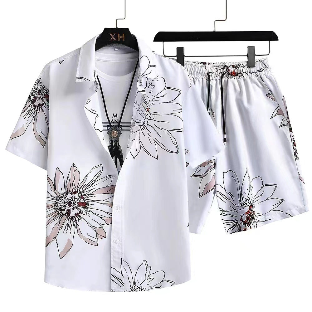Herre sommer sett – Moderne kortermet skjorte med trykk og shorts, fritidsantrekk, avslappet