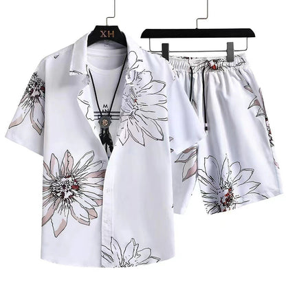 Herre sommer sett – Moderne kortermet skjorte med trykk og shorts, fritidsantrekk, avslappet