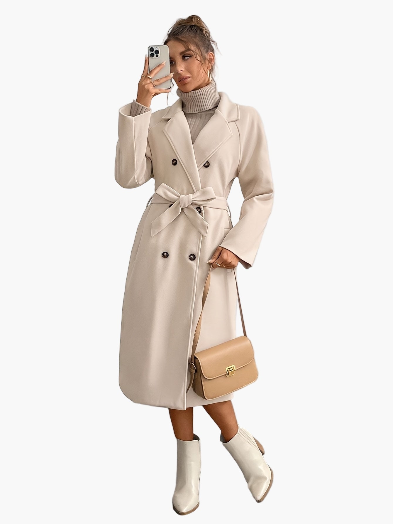 Manteau d'hiver élégant pour femme avec ceinture et poches – Long manteau stylé pour le quotidien et le bureau
